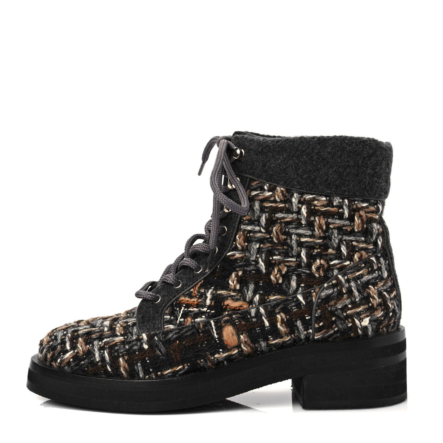 Tweed Lace Up Short Boots 38 Green Brown Black