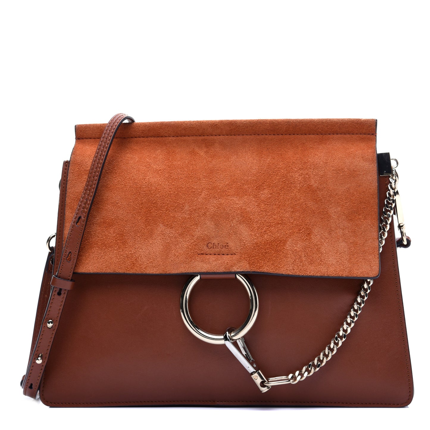 Suede Calfskin Medium Faye Shoulder Bag Tobacco