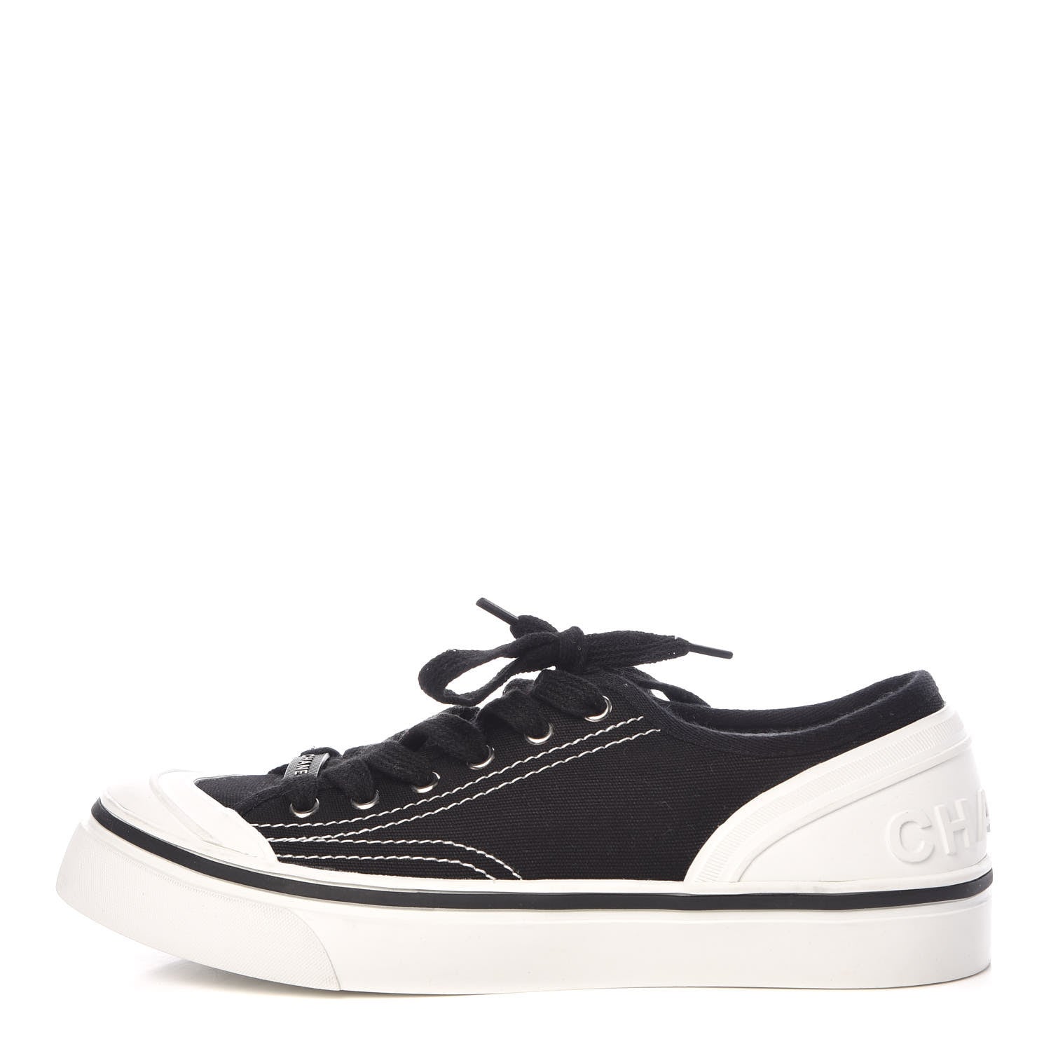 Chanel Canvas Lace Up Cap Toe Sneakers 38 Black 1 of 11