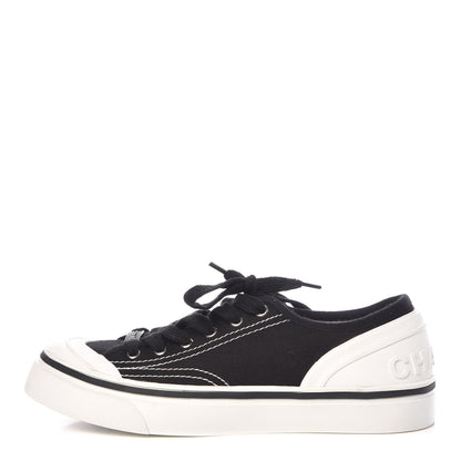 Chanel Canvas Lace Up Cap Toe Sneakers 38 Black 1 of 11