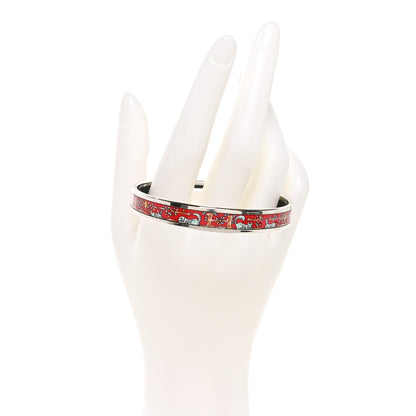 Hermes Enamel Printed Narrow Forest Animals Bracelet 70  Red 2 of 5