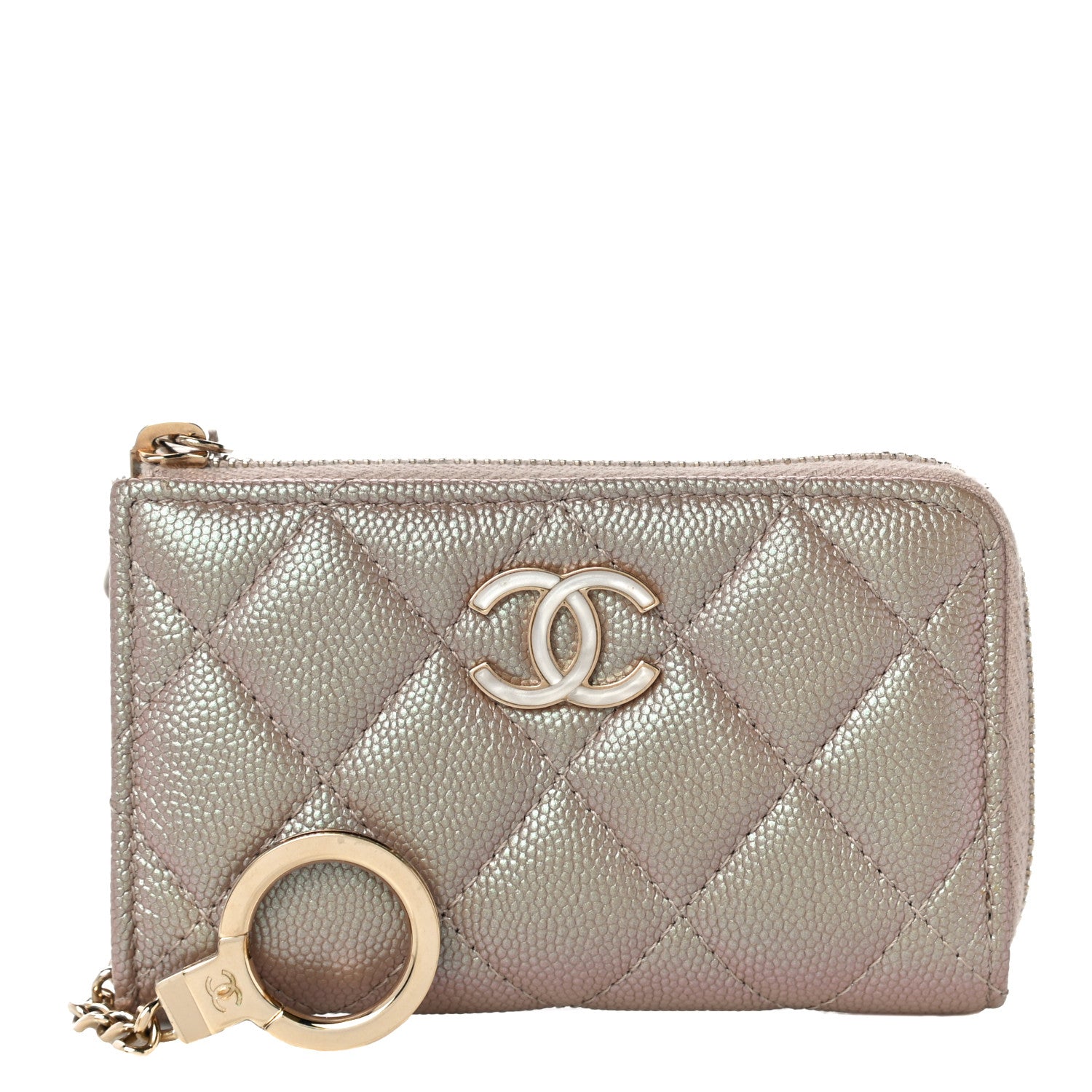 Chanel Iridescent Caviar Quilted Zipped Key Holder Case Beige 1 of 11