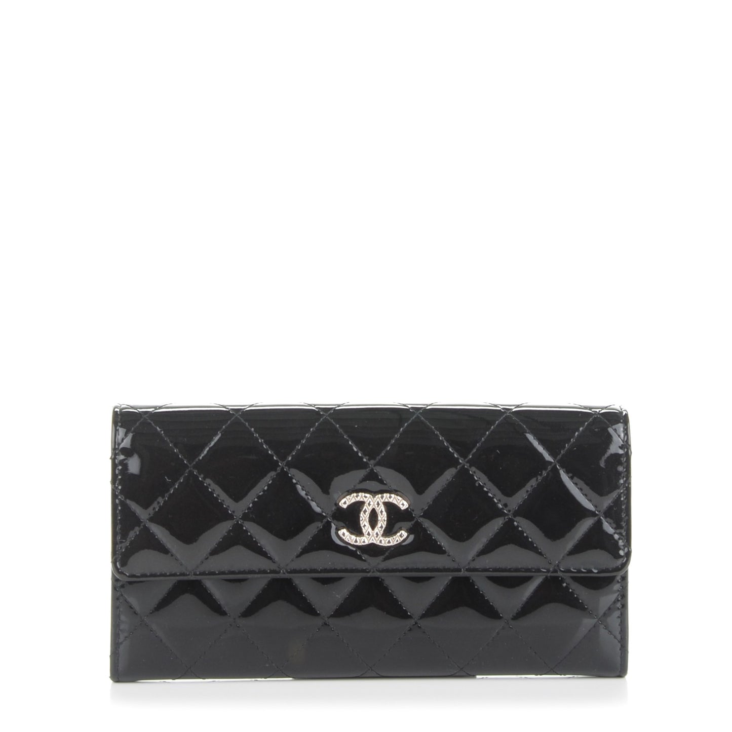 Patent Quilted Large Brilliant Flap Wallet Black