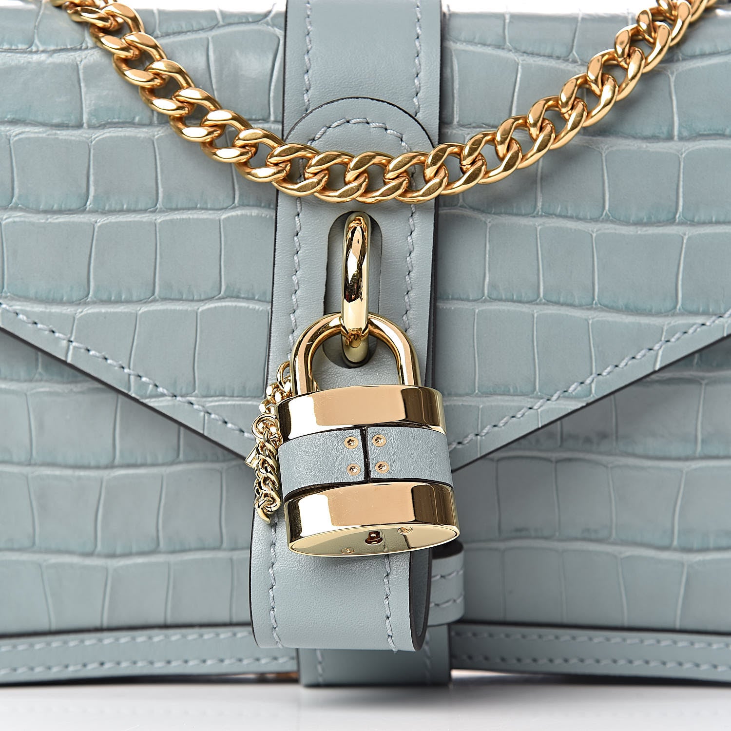 Chloe Calfskin Crocodile Embossed Aby Chain Shoulder Bag Faded Blue 9 of 9