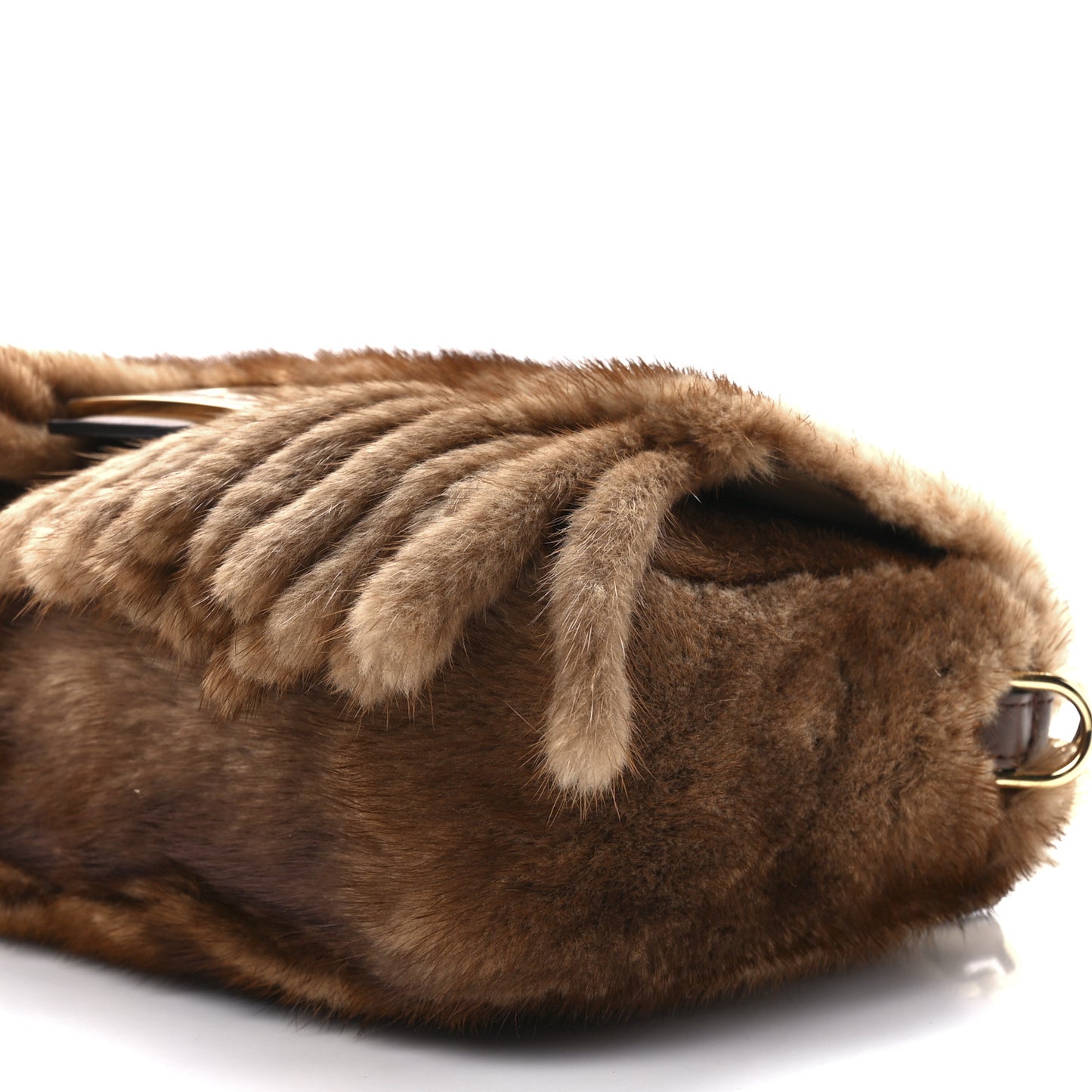 Mink Shiny Nappa Fringe Baguette Natural Miele Scuro