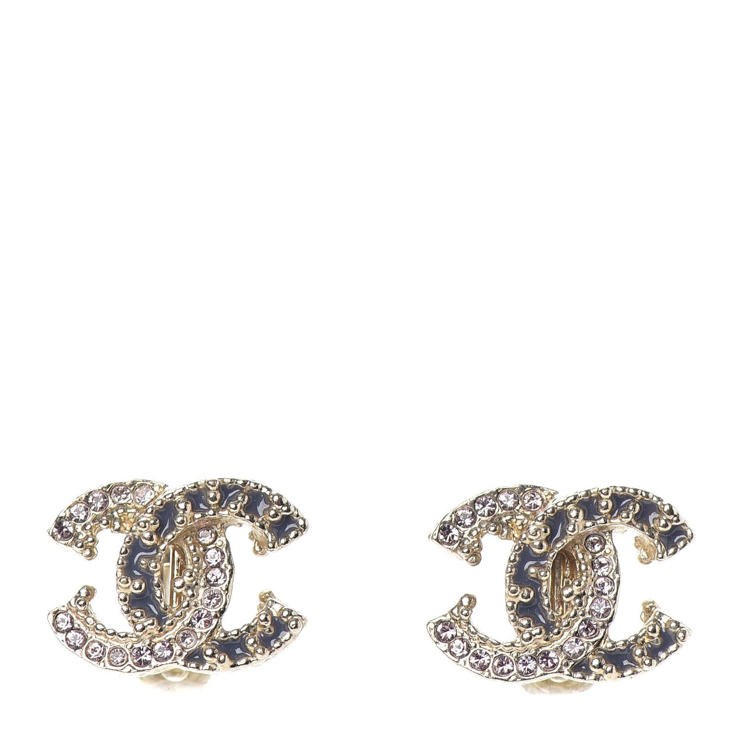 Crystal Enamel CC Clip On Earrings Light Grey Gold