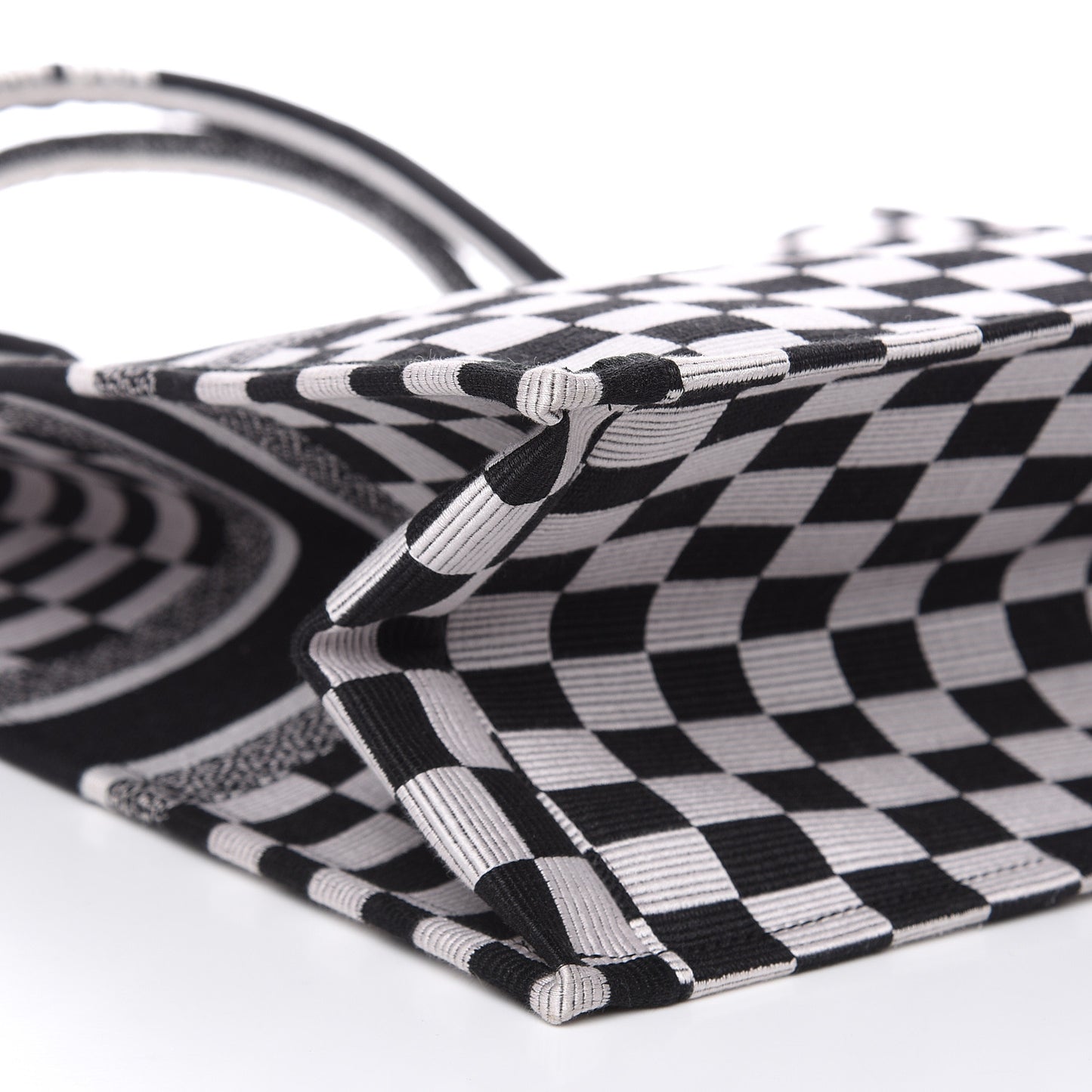 Canvas Embroidered Checkered Book Tote Black White