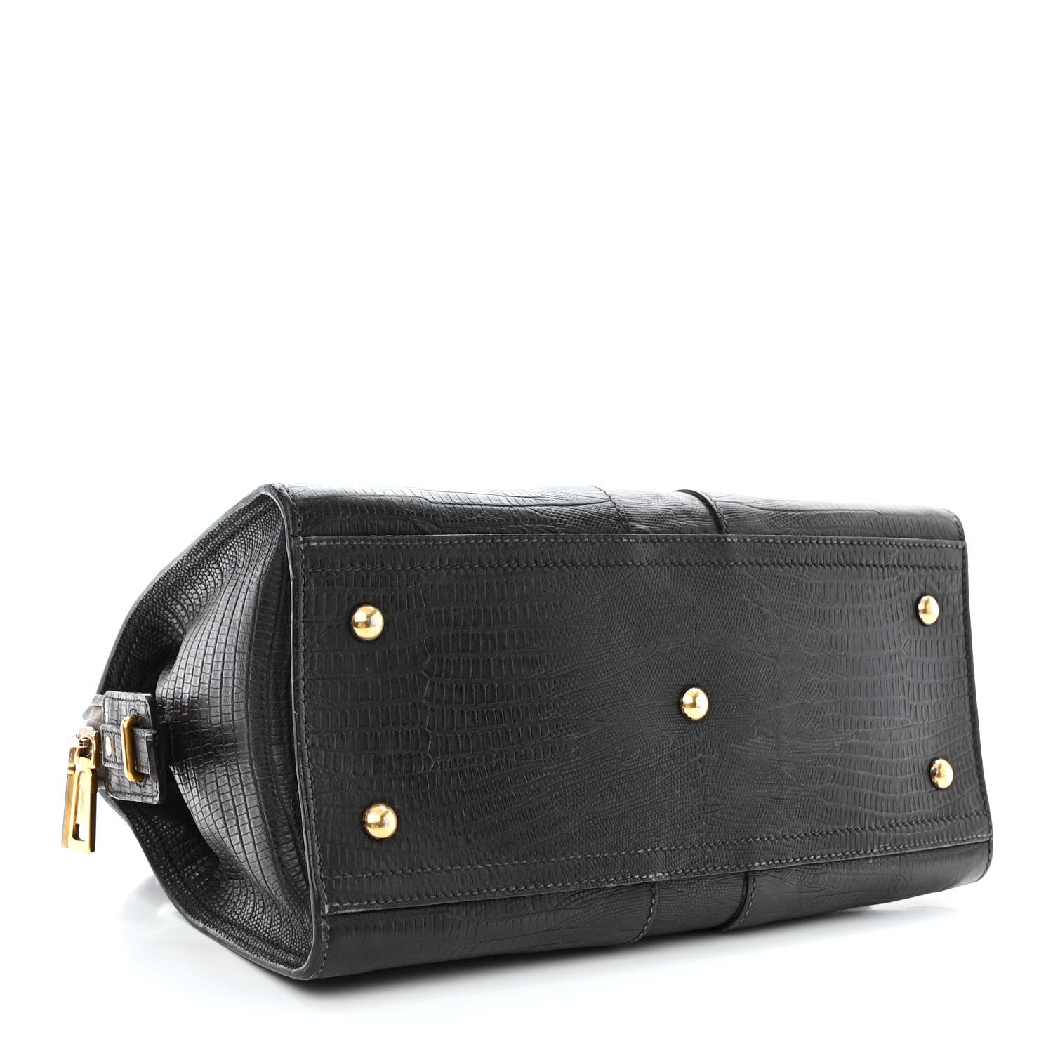 Saint Laurent Calfskin Lizard Embossed Small Cabas ChYc Black 4 of 15