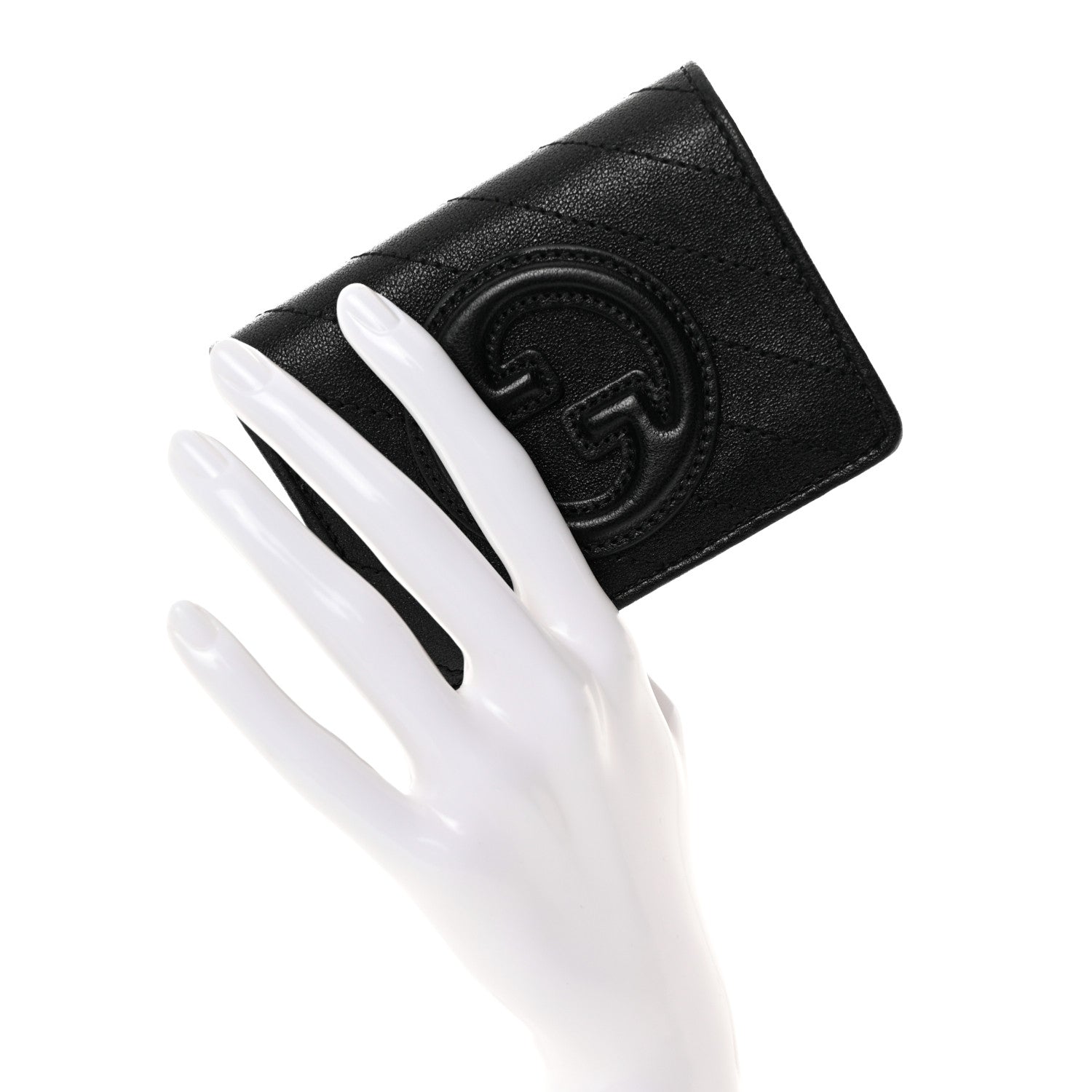 Gucci Sakai Be Green Calfskin Diagonal Stitched Blondie Card Case Wallet Black 2 of 10