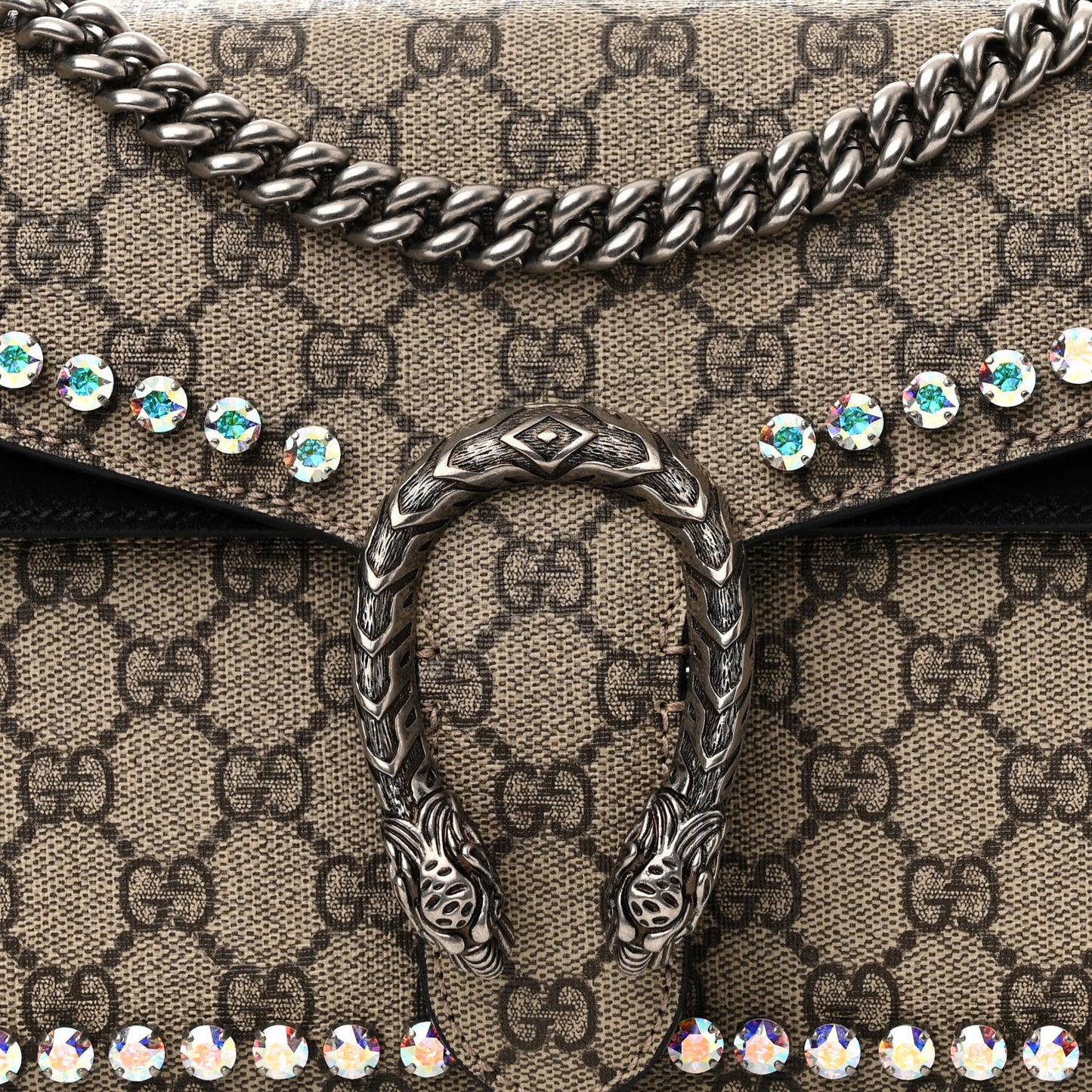 GG Supreme Monogram Crystal Small Dionysus Shoulder Bag Black