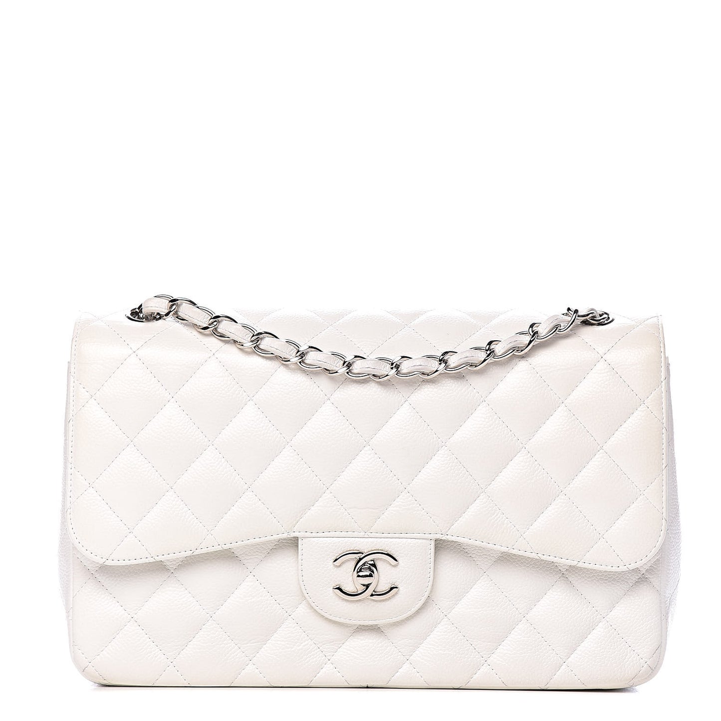Caviar Quilted Jumbo Double Flap White