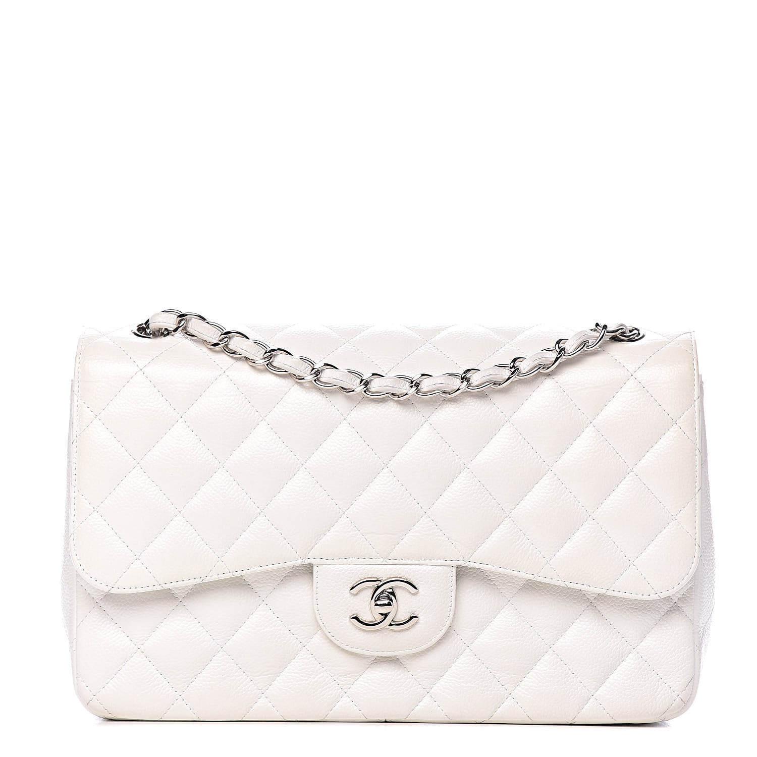 Chanel Caviar Quilted Jumbo Double Flap White 1 of 19