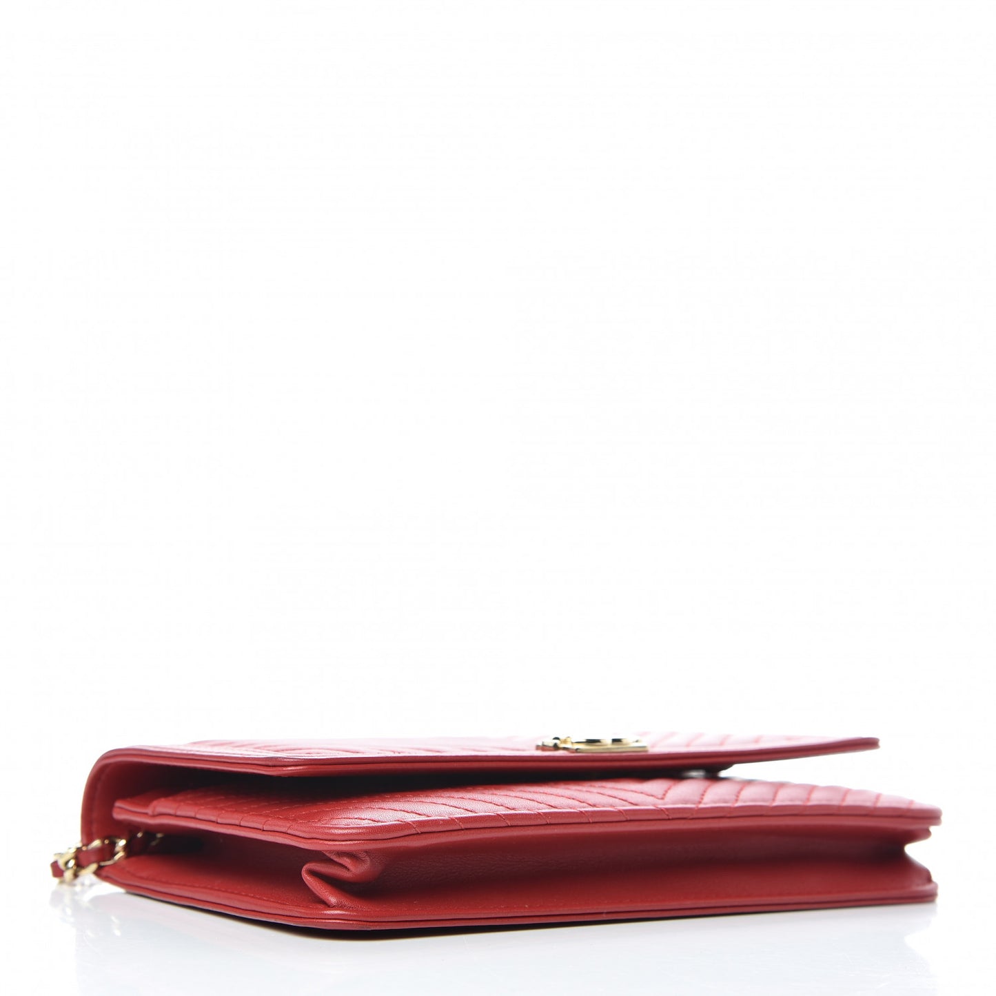 Lambskin Chevron Quilted Boy Wallet On Chain WOC Red