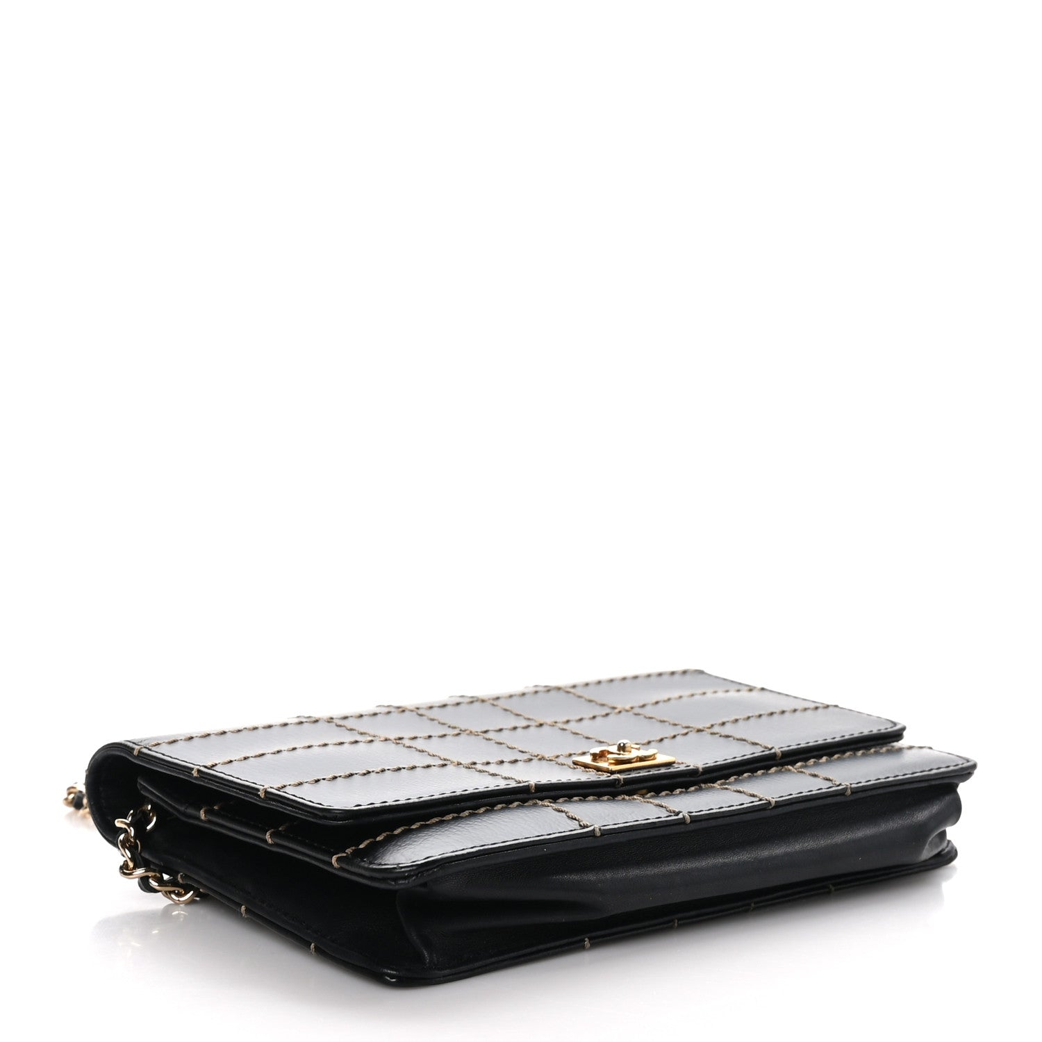 Chanel Calfskin Stitched Square Quilted Wallet On Chain WOC Black 4 of 9