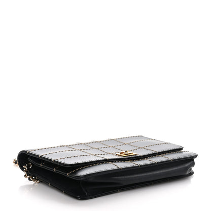 Chanel Calfskin Stitched Square Quilted Wallet On Chain WOC Black 4 of 9