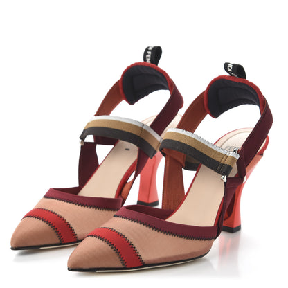 Fendi Technical Mesh Colibri 85mm Slingback Pumps 39.5 Fragola Mou Fango Ruggine 3 of 8