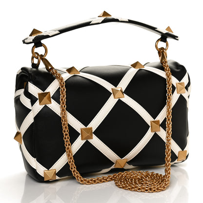 Valentino Garavani Nappa Large Roman Stud Shoulder Bag Black White 3 of 10