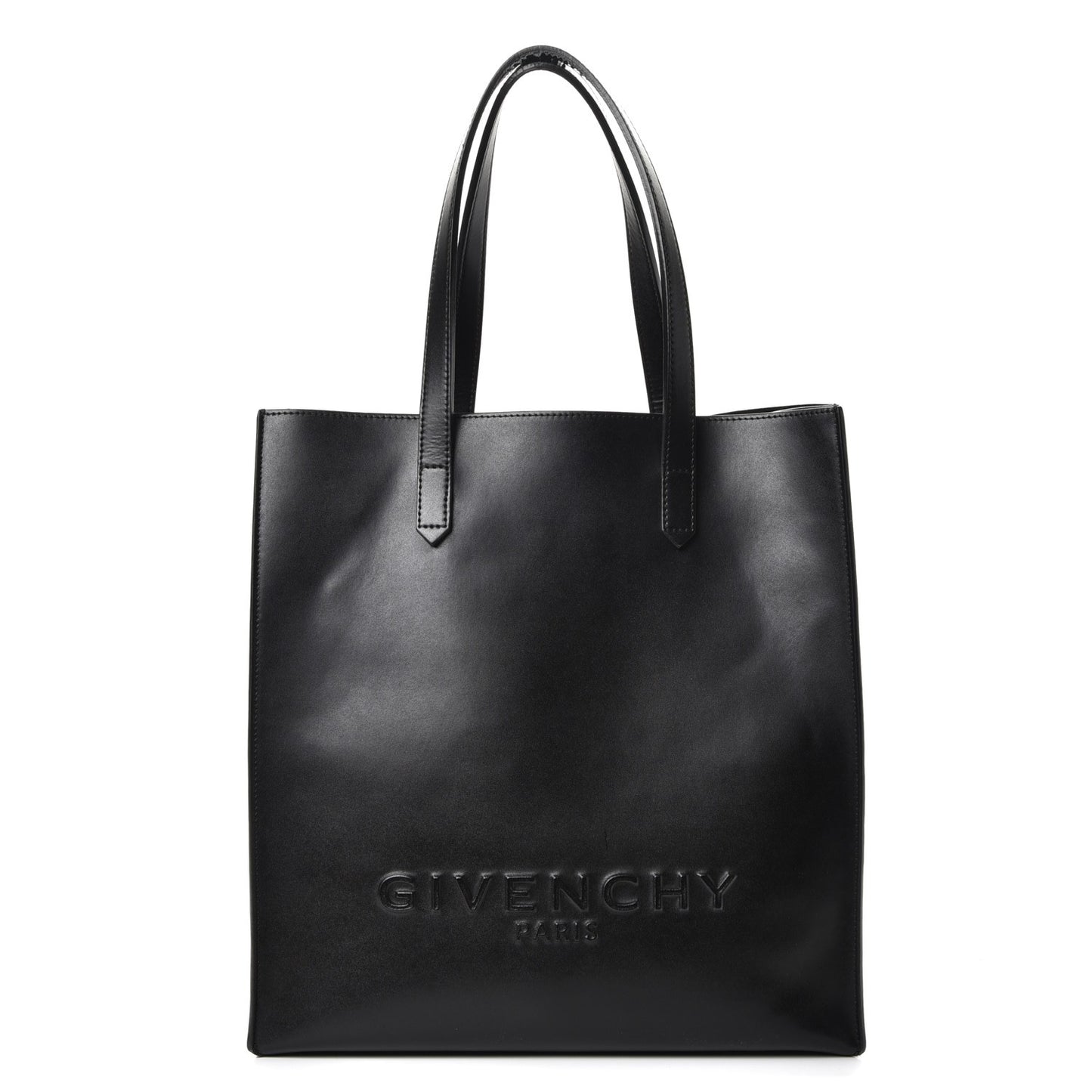 Calfskin Logo Debossed Medium Shopper Tote Black