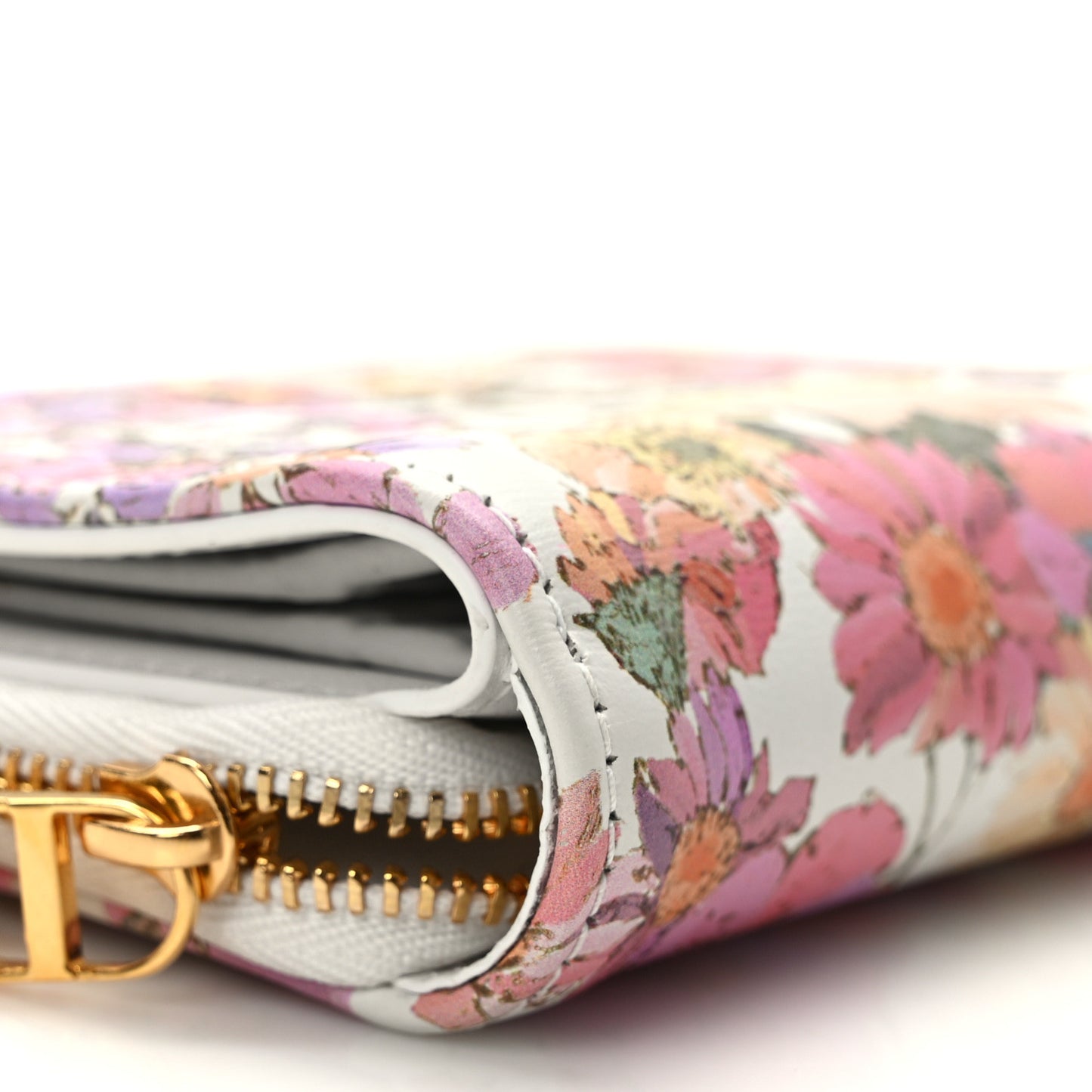 Calfskin Caro Freesia Zipped Wallet White Multicolor