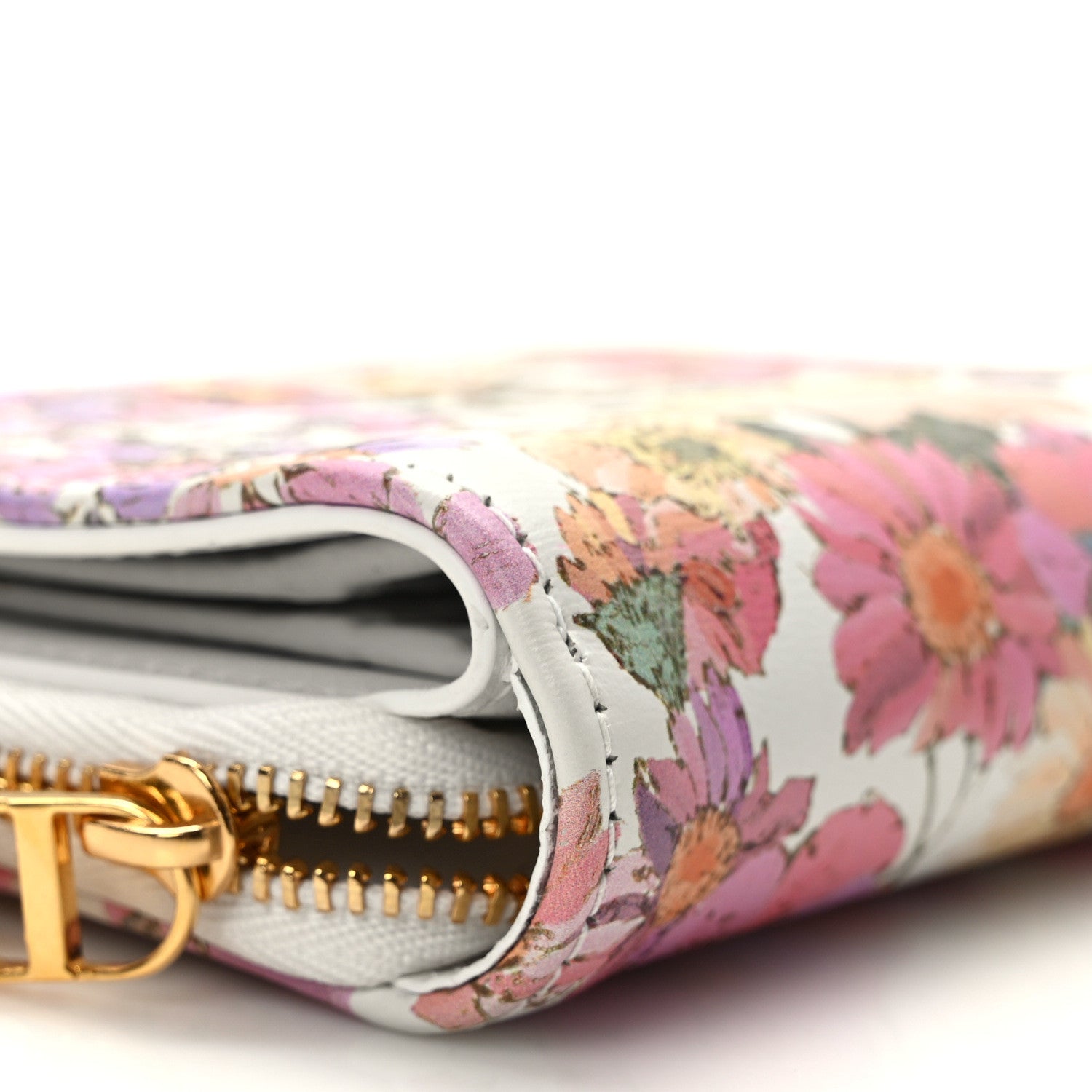 Christian Dior Calfskin Caro Freesia Zipped Wallet White Multicolor 7 of 10