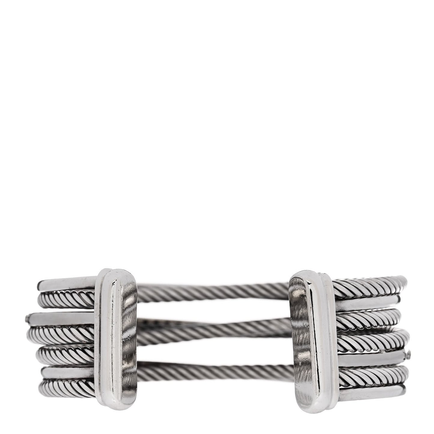Sterling Silver 14K White Gold Black Diamond Crossover Four Row Cuff Bracelet