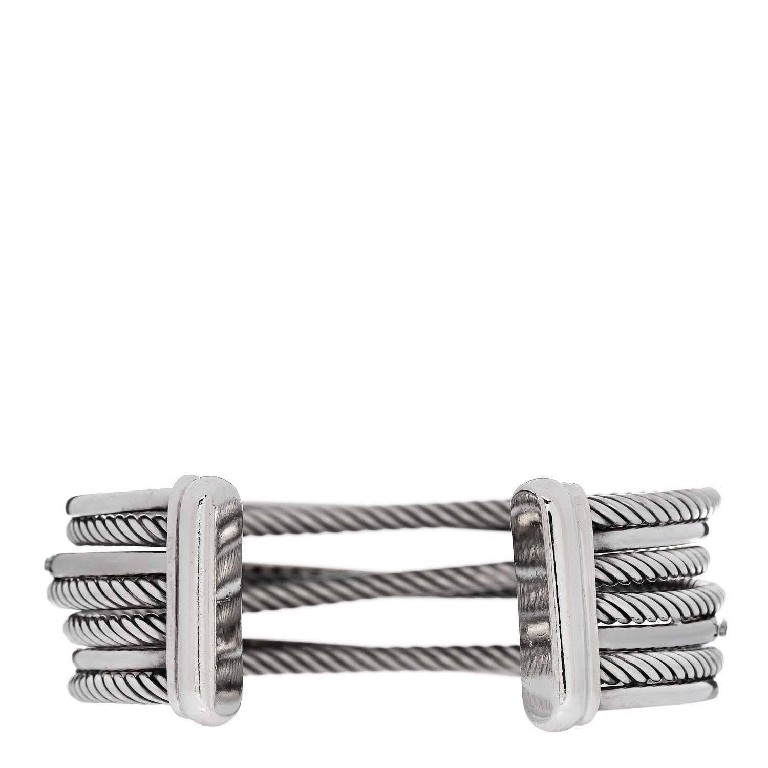 David Yurman Sterling Silver 14K White Gold Black Diamond Crossover Four Row Cuff Bracelet 2 of 3