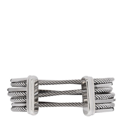 David Yurman Sterling Silver 14K White Gold Black Diamond Crossover Four Row Cuff Bracelet 2 of 3