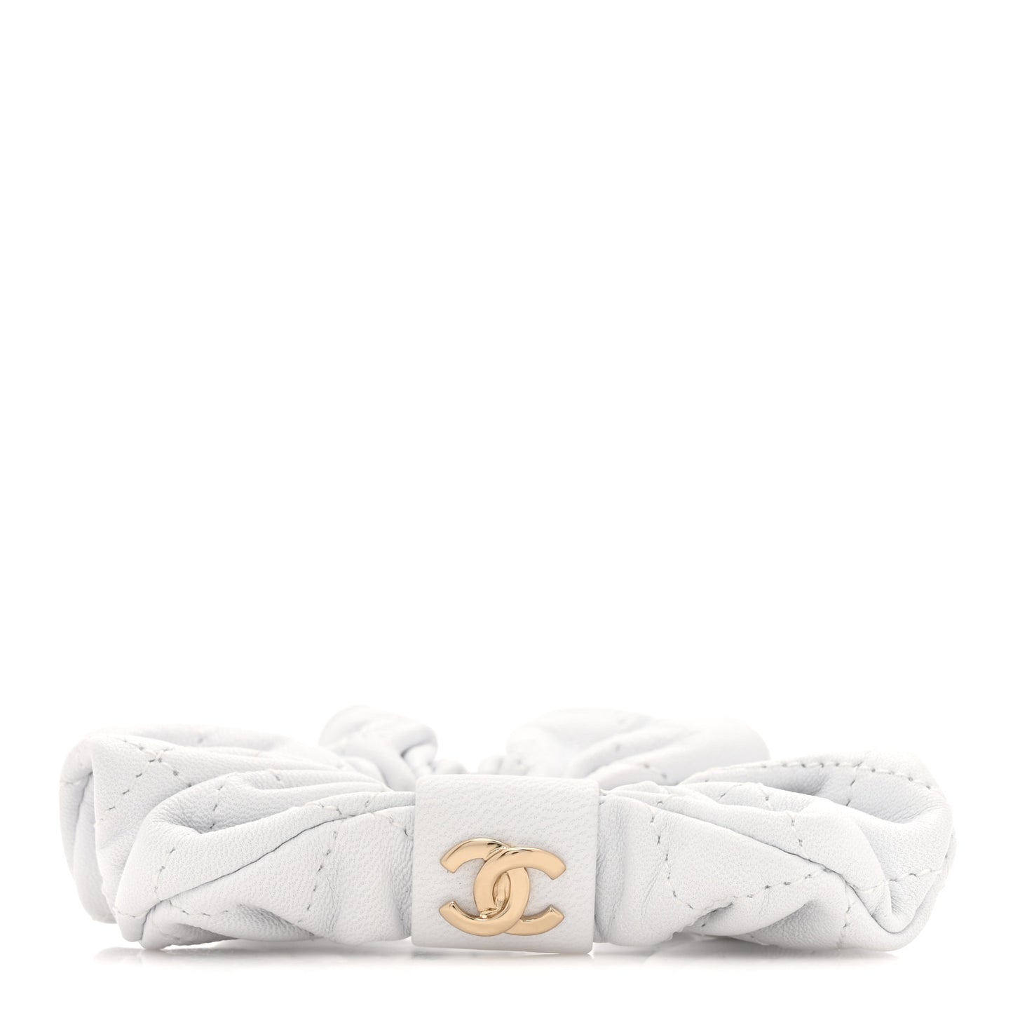 Lambskin Quilted CC Hair Scrunchie White