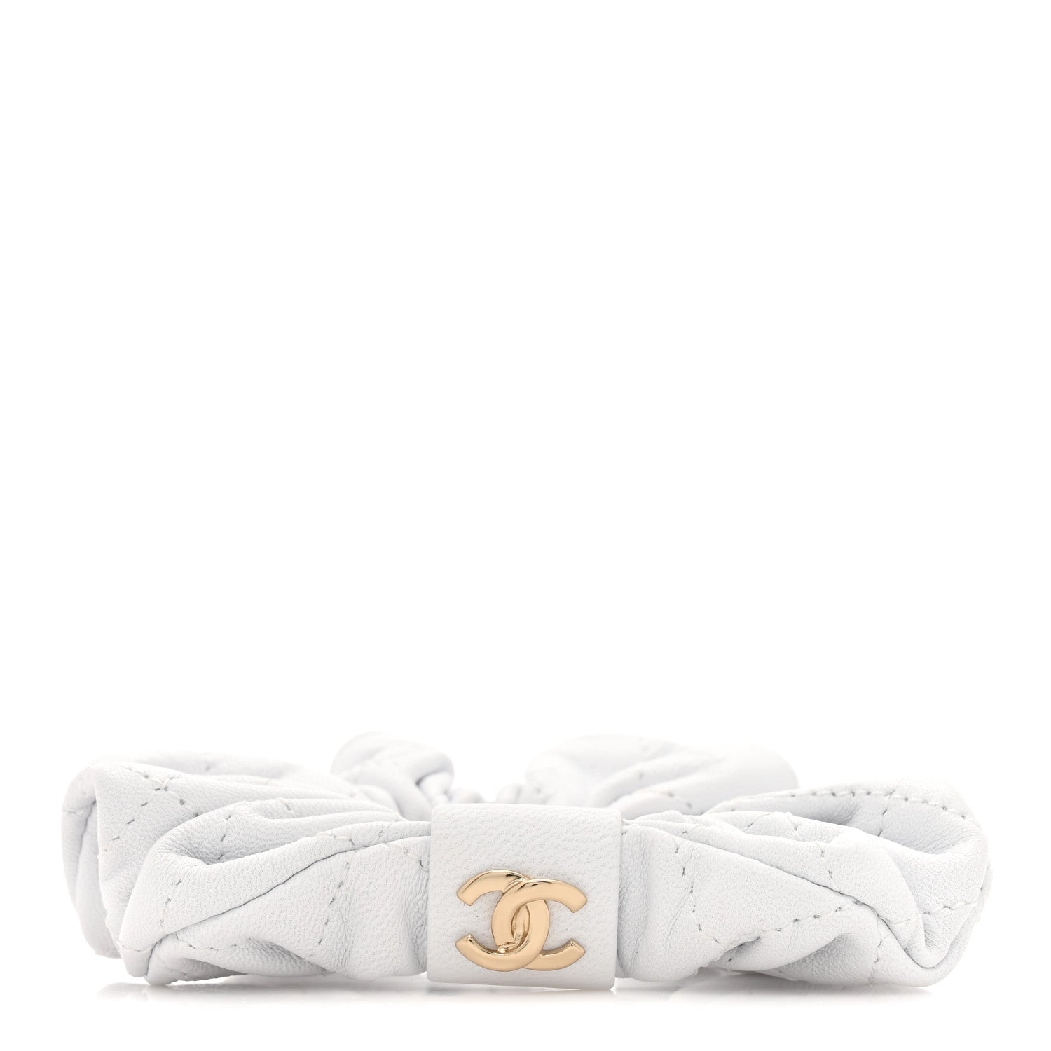 Chanel Lambskin Quilted CC Hair Scrunchie White 1 of 5