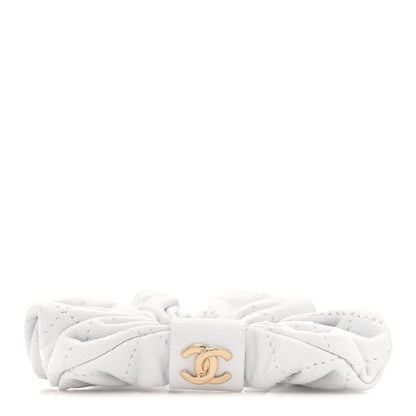 Chanel Lambskin Quilted CC Hair Scrunchie White 1 of 5