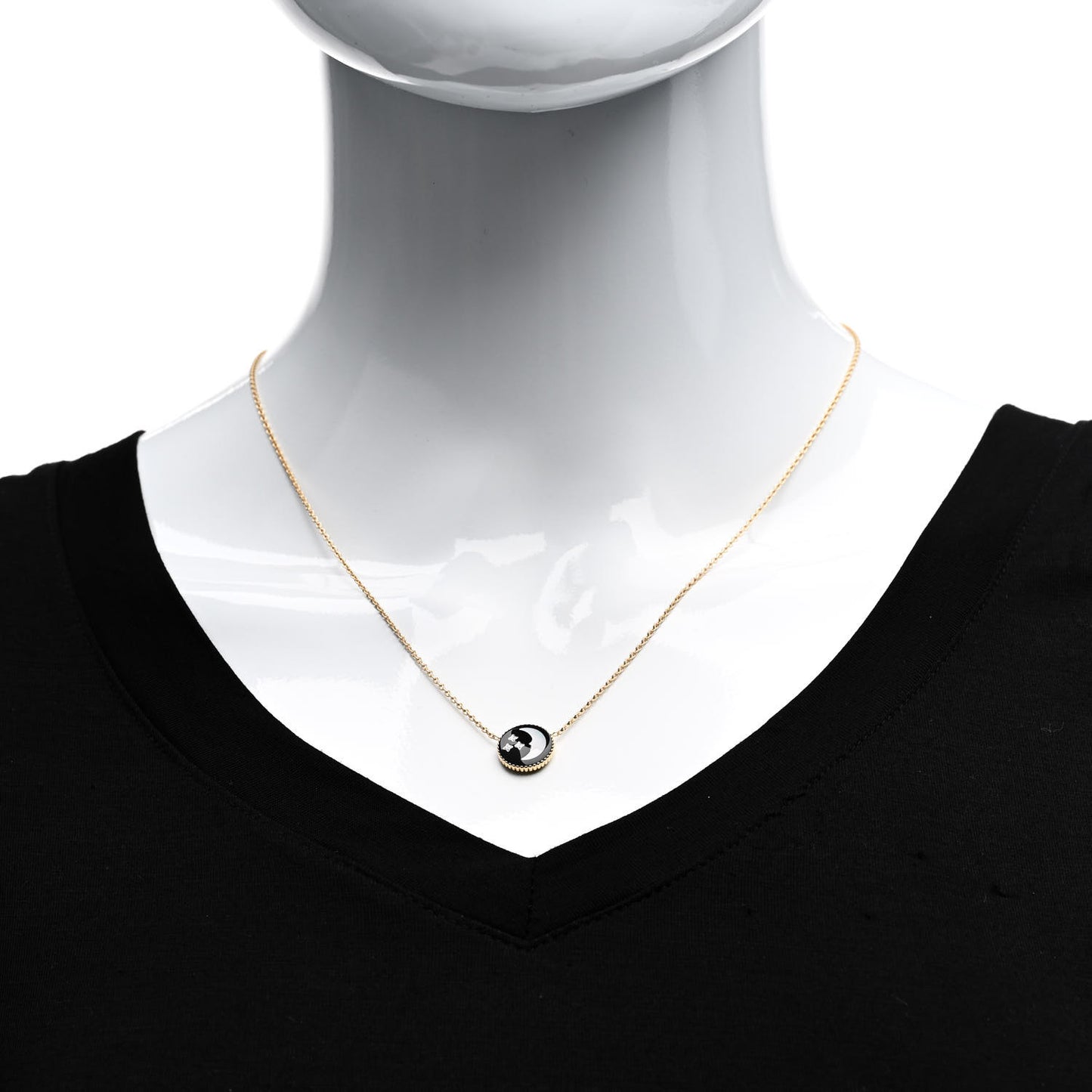 18K Yellow Gold Diamond Black Onyx Mother of Pearl Rose Celeste Pendant Necklace