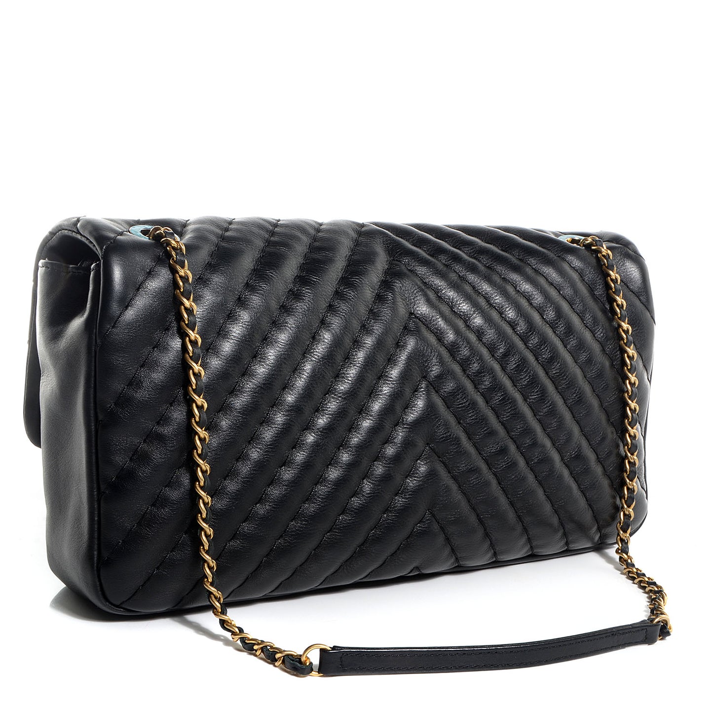 Calfskin Surpique Chevron Large Flap Black