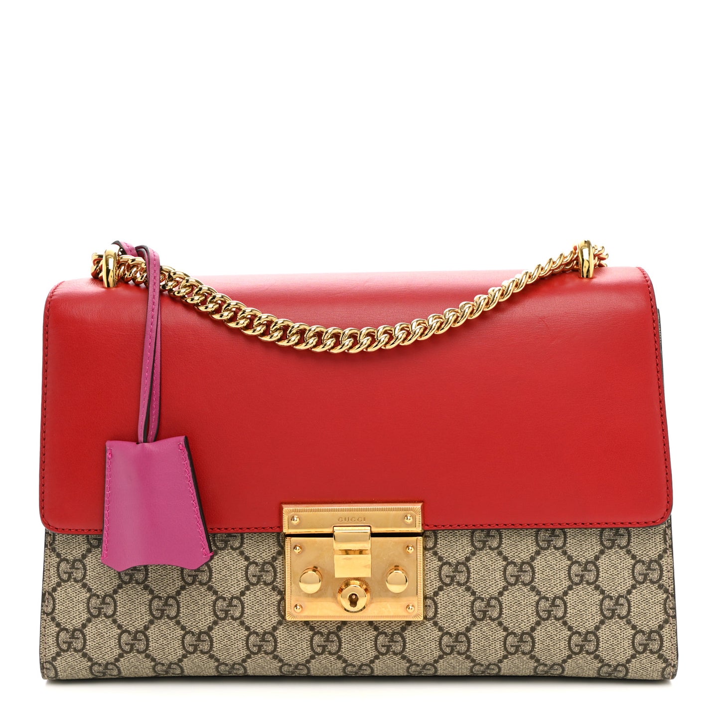 GG Supreme Monogram Calfskin Medium Padlock Shoulder Bag Beige Hibiscus Red New Rosette
