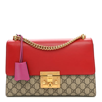Gucci GG Supreme Monogram Calfskin Medium Padlock Shoulder Bag Beige Hibiscus Red New Rosette 1 of 10