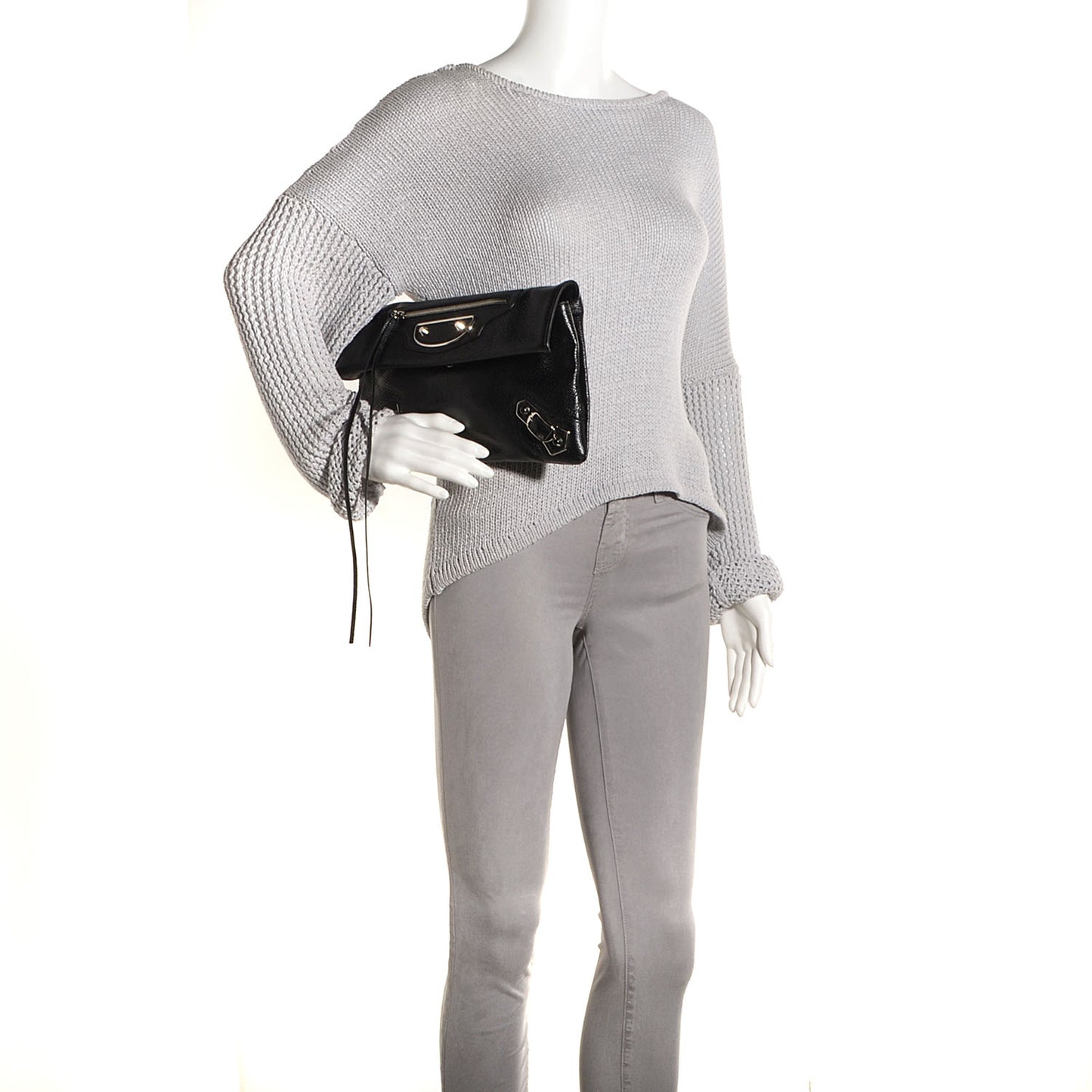 Chevre Metallic Edge Classic Silver Hardware Envelope Clutch Black