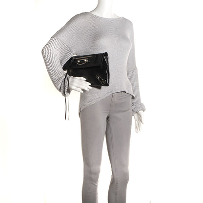 Balenciaga Chevre Metallic Edge Classic Silver Hardware Envelope Clutch Black 2 of 9