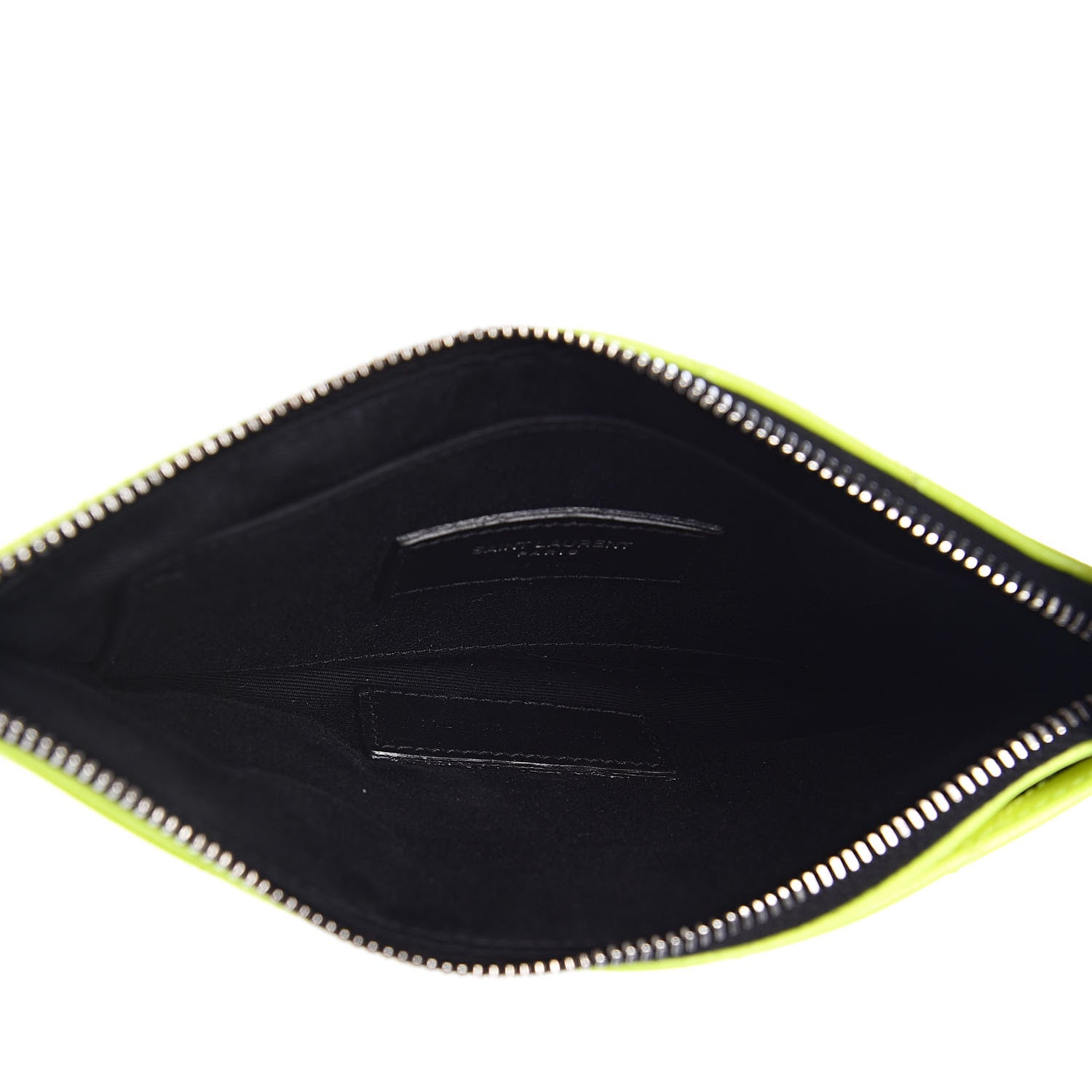 Saint Laurent Patent Grain De Poudre Matelasse Chevron Monogram Bill Pouch Neon Yellow 5 of 9
