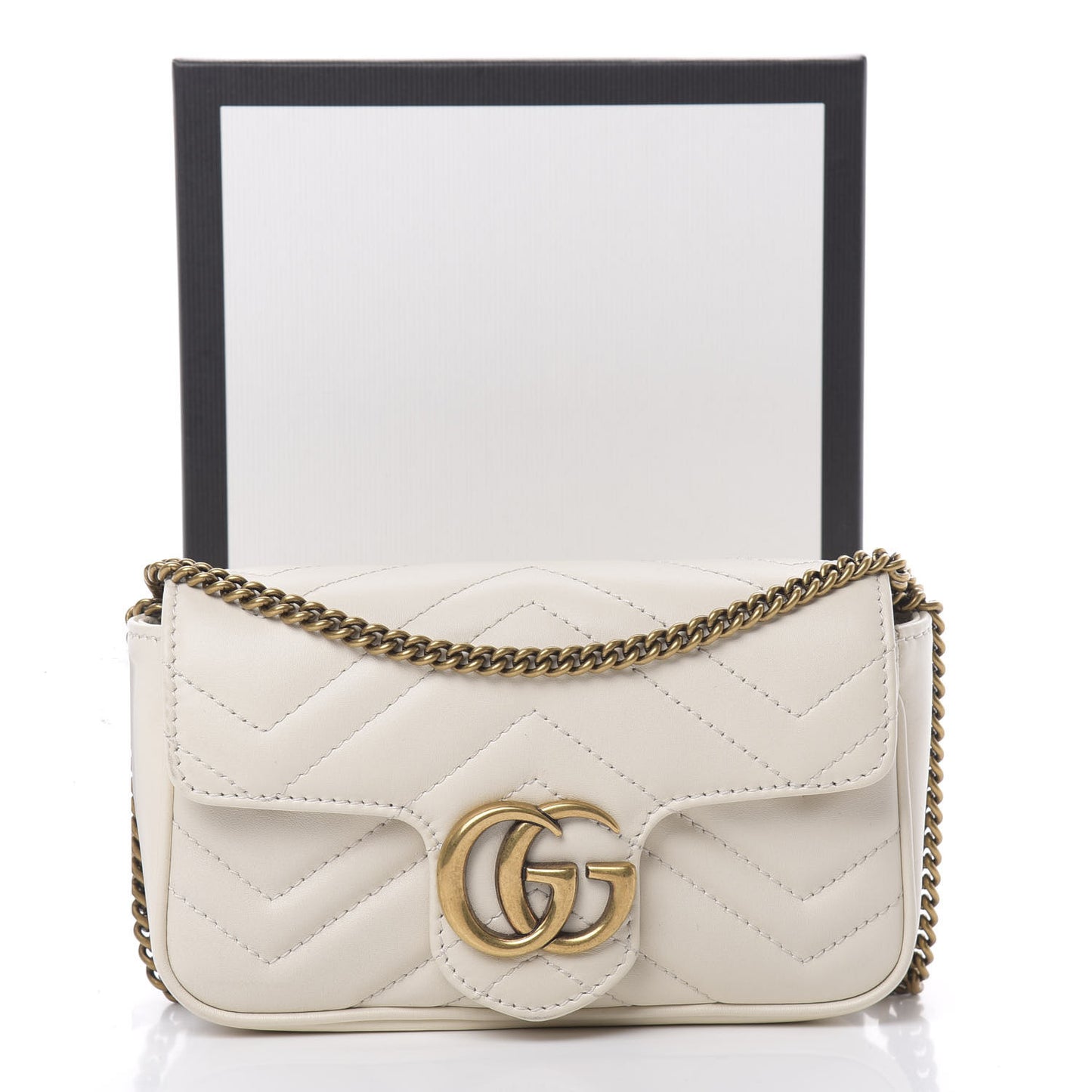 Calfskin Matelasse Super Mini GG Marmont Shoulder Bag White