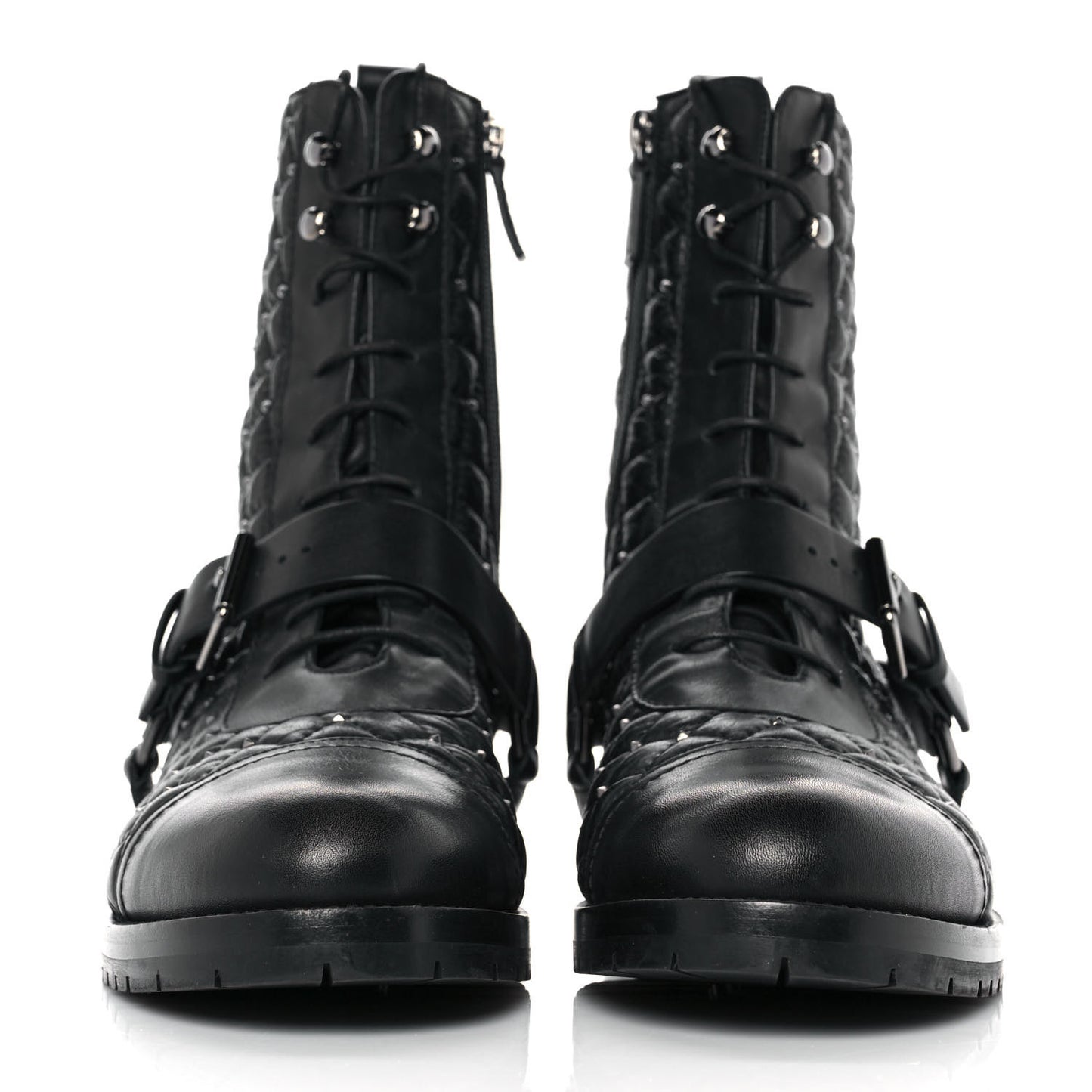 Crackled Lambskin Rockstud Spike 20mm Combat Boots 41 Black