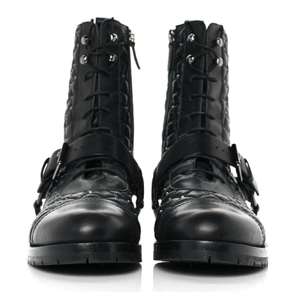 Valentino Garavani Crackled Lambskin Rockstud Spike 20mm Combat Boots 41 Black 2 of 8