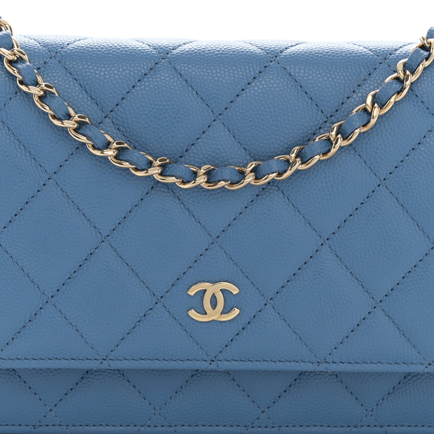 Caviar Quilted Wallet on Chain WOC Blue