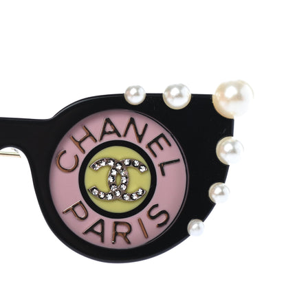 Chanel Metal Resin Crystal Pearl Sunglass Brooch Gold Black Pink Pearly White 4 of 4