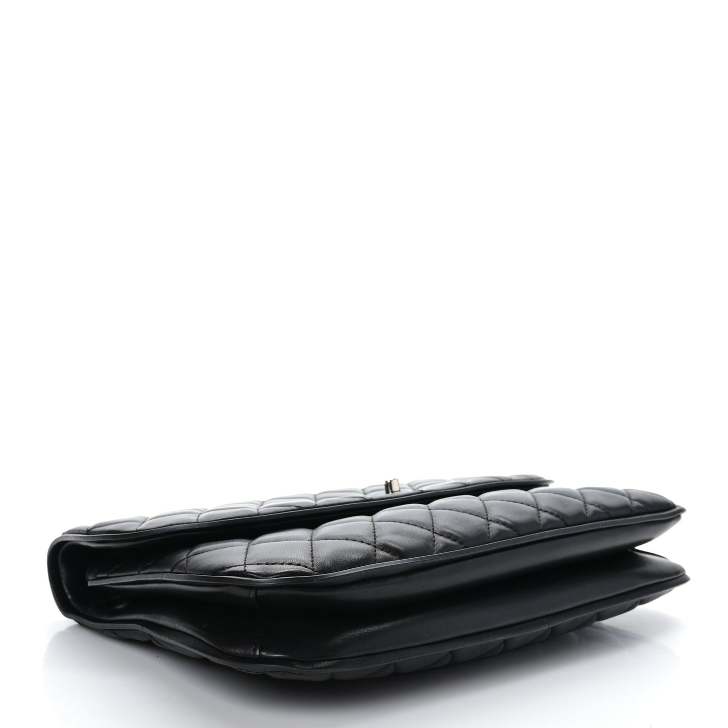 Lambskin Quilted Large Pagode Piping Flap Black