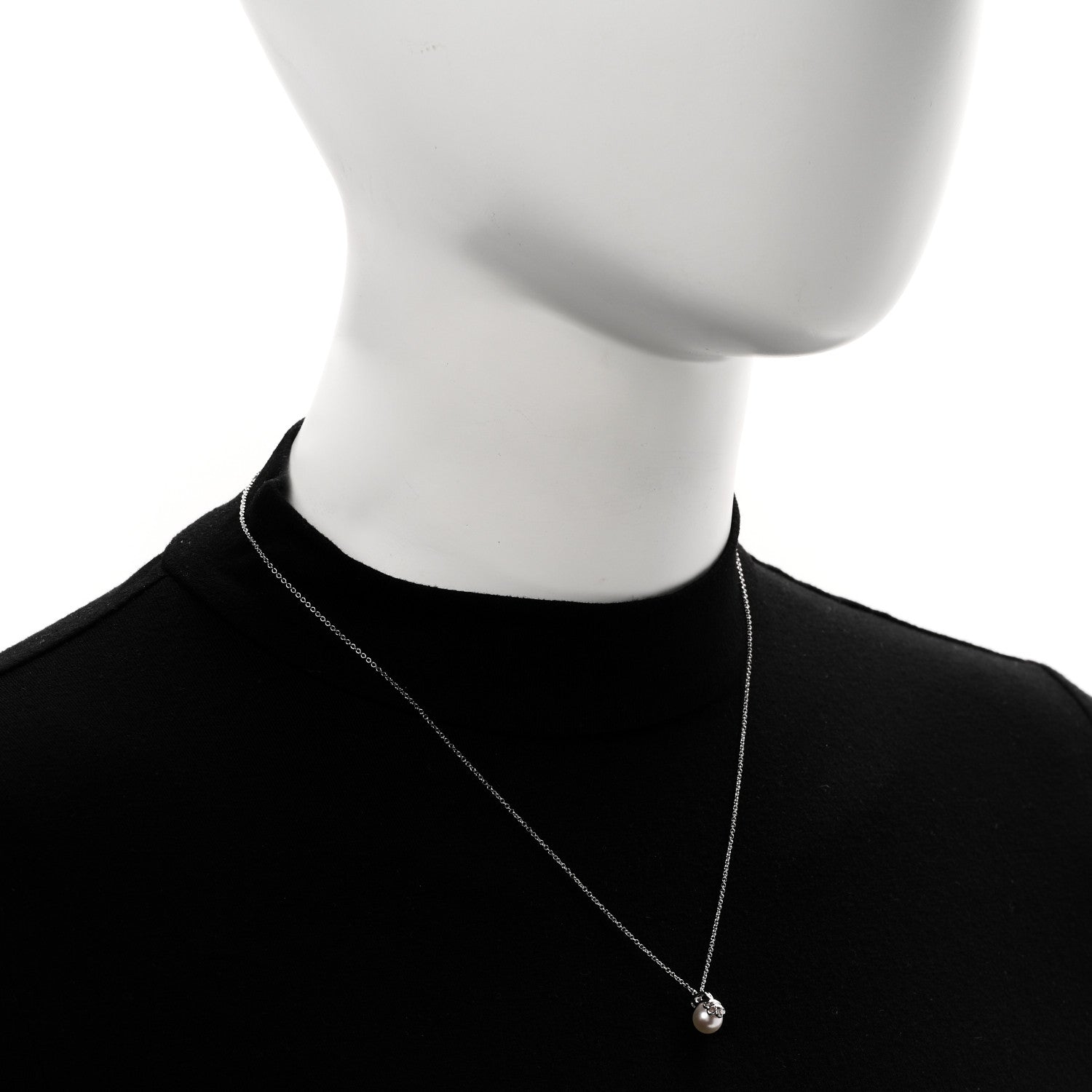 Tiffany 18K White Gold Diamond Cultured Pearl 6.5-7mm Tiffany Signature Pearls Pendant Necklace 2 of 6