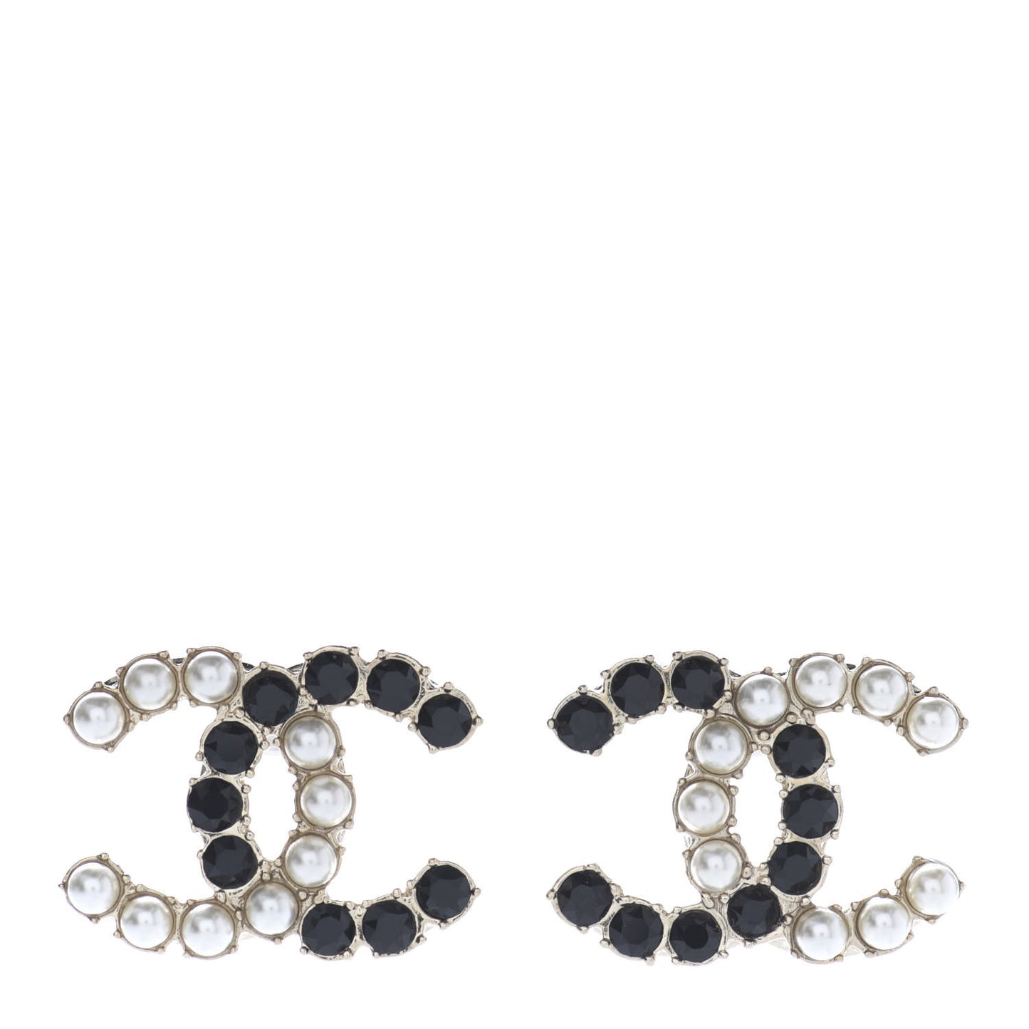 Resin Pearl CC Dazzling Domino Earrings Gold Black