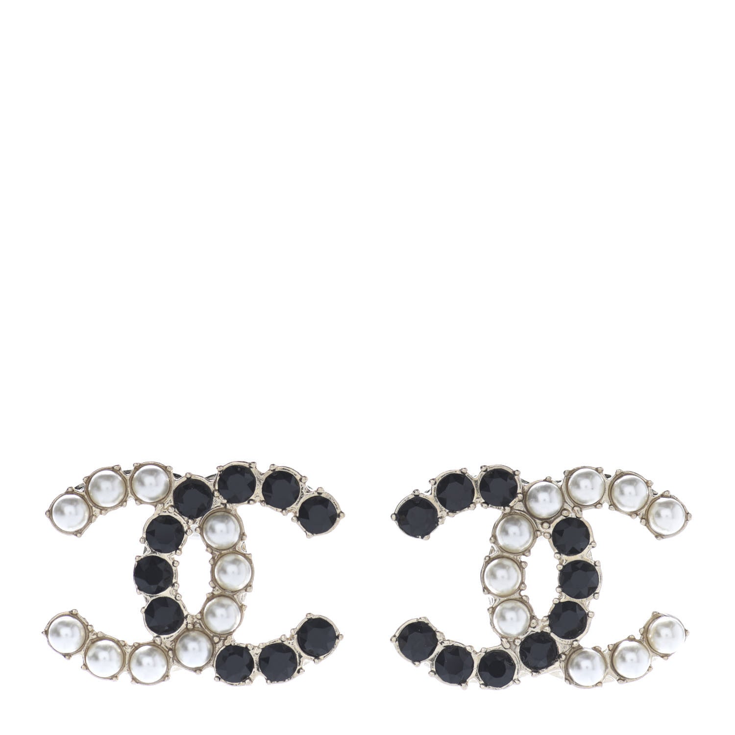 Chanel Resin Pearl CC Dazzling Domino Earrings Gold Black 1 of 5