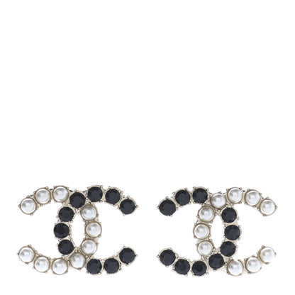 Chanel Resin Pearl CC Dazzling Domino Earrings Gold Black 1 of 5