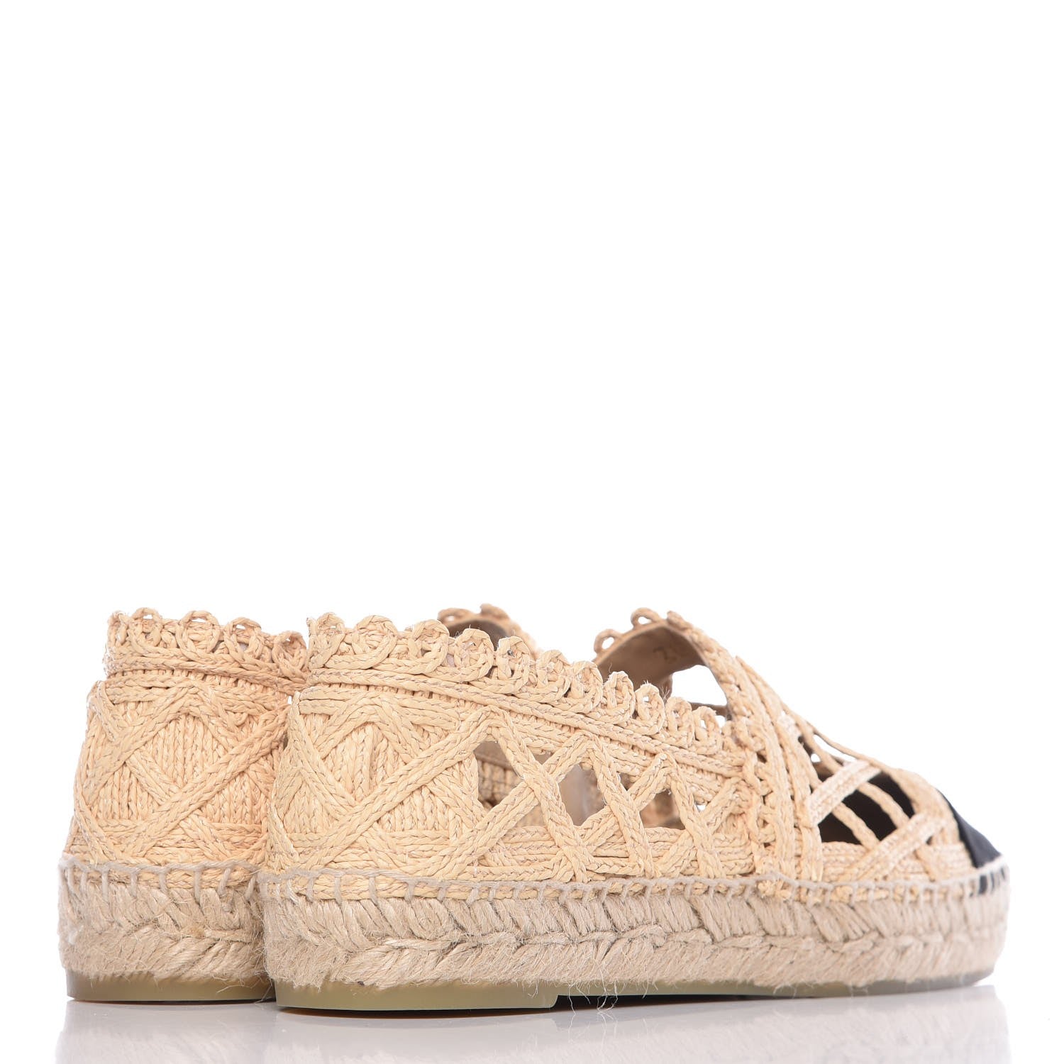 Chanel Raffia Fabric CC Espadrilles 37 Beige Black 4 of 12