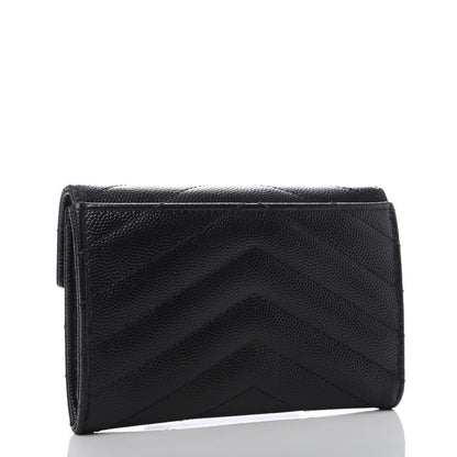 Saint Laurent Grain De Poudre Matelasse Chevron Small Monogram Envelope Wallet Black 3 of 7