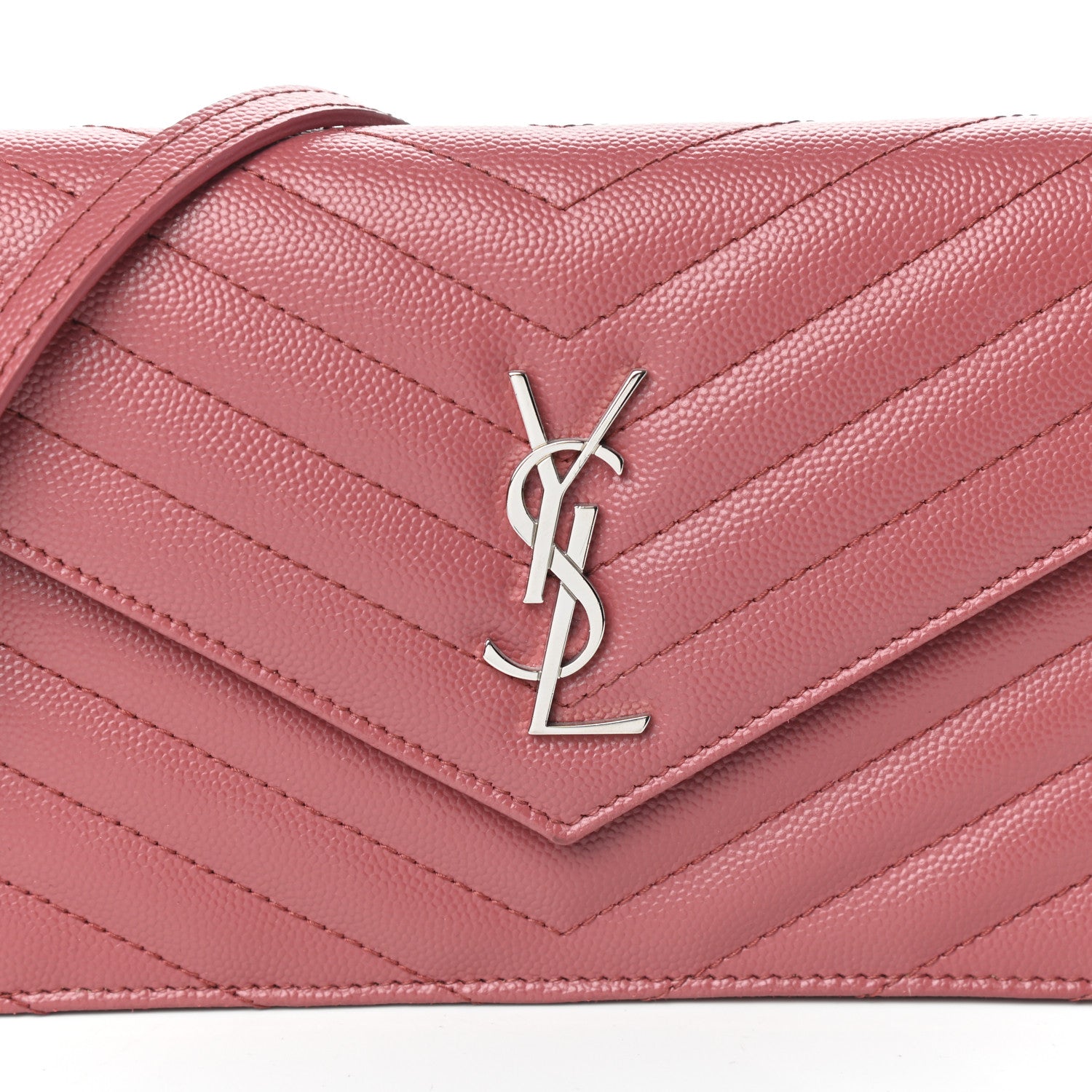 Saint Laurent Grain De Poudre Matelasse Chevron Monogram Envelope Chain Wallet Blush Fonce 7 of 9